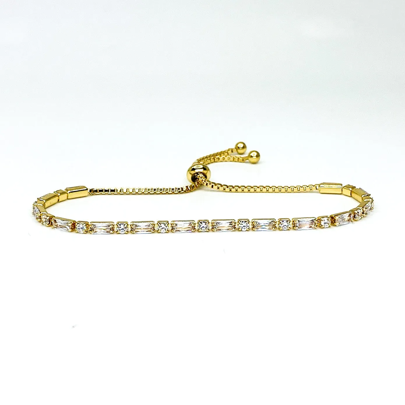 Ivy Radiant & Round CZ Gold Tennis Bolo Bracelet