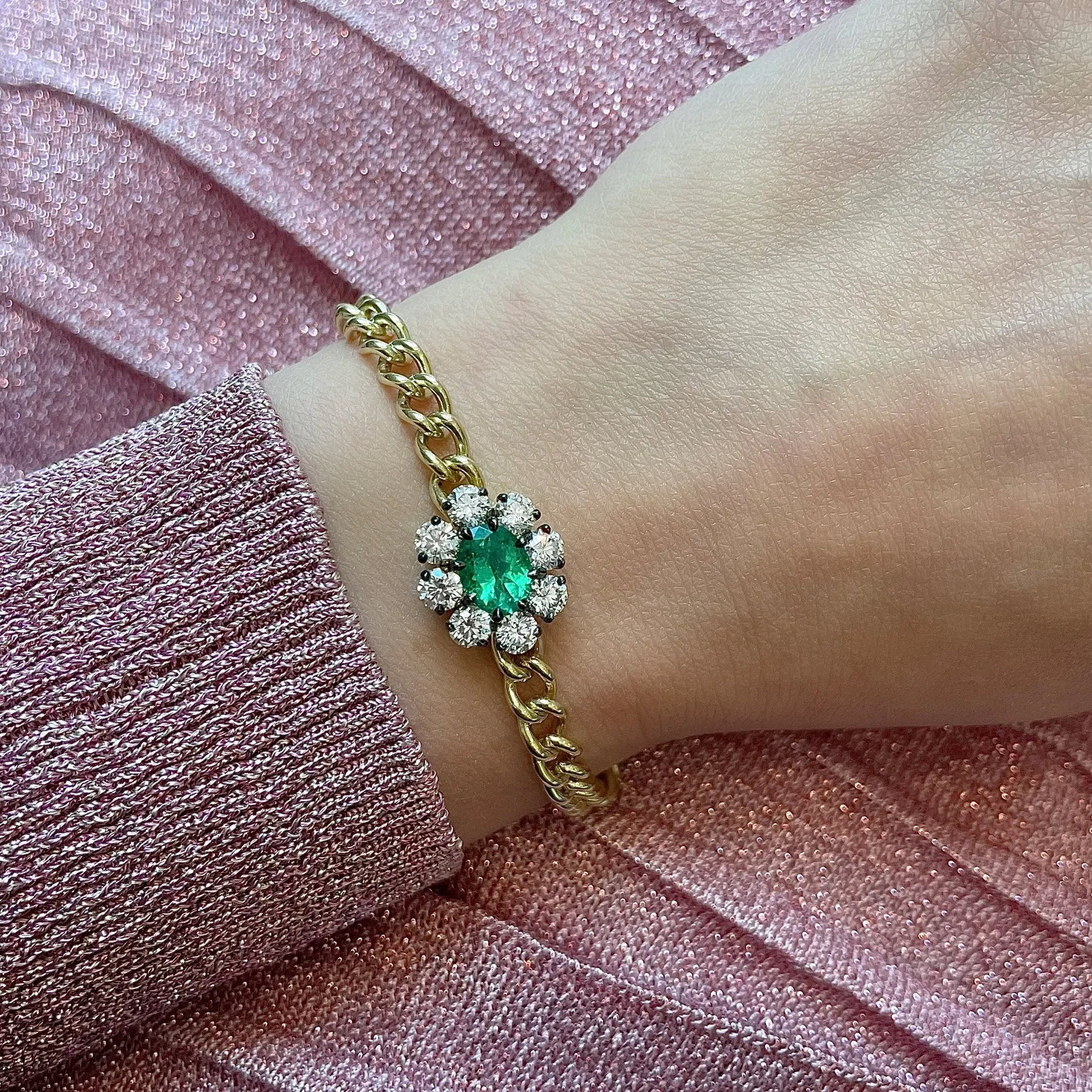 JW x Muzo Emerald and Diamond Flower Toujours Bracelet