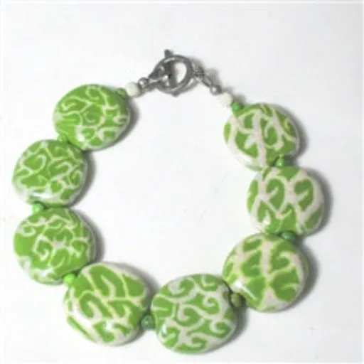 Kazuri Bracelet in Cream & Green Handmade Fair Trade Beads