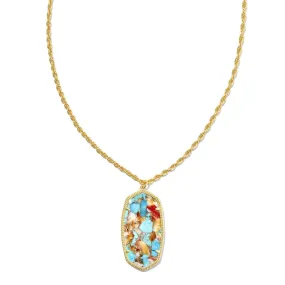 Kendra Scott | Rae Gold Long Pendant Necklace in Bronze Veined Turquoise Magnesite Red Oyster