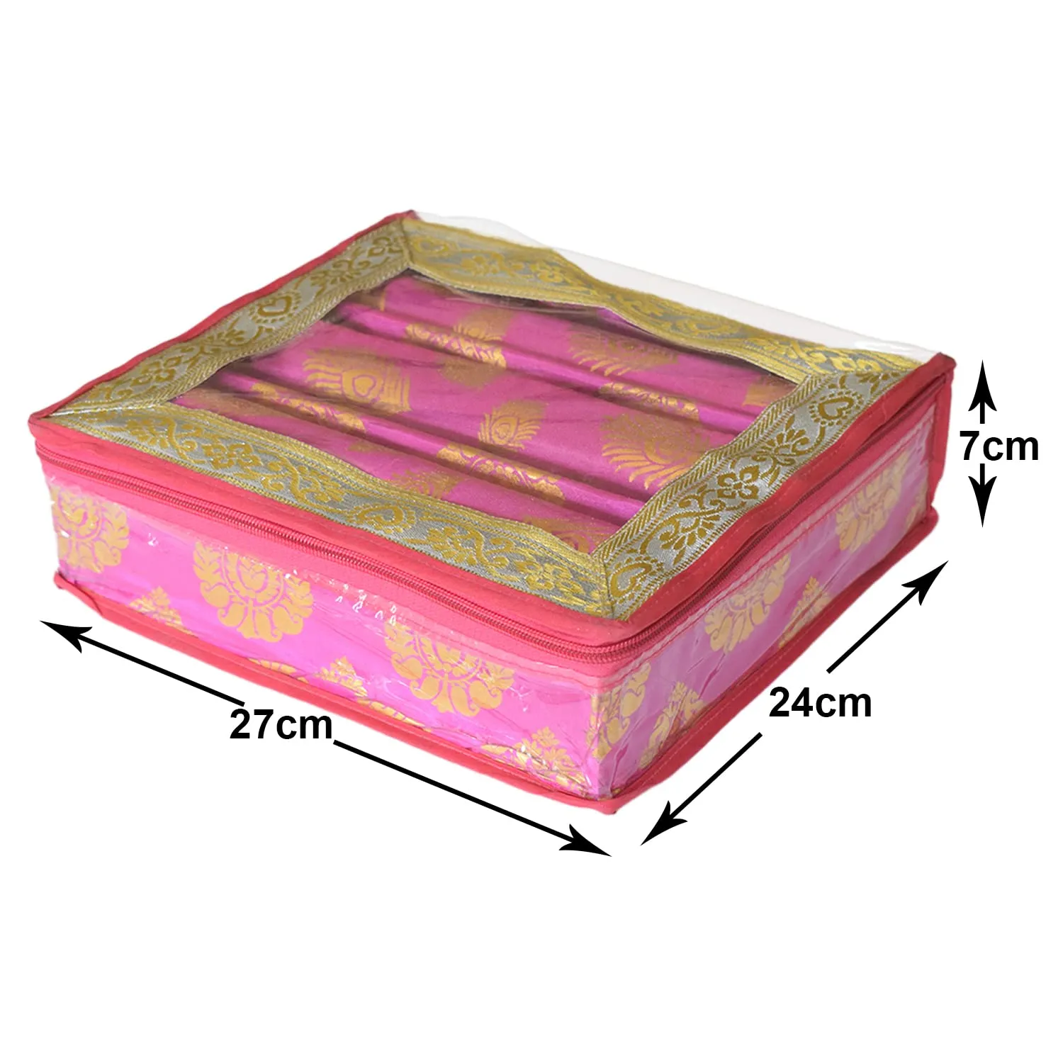 Kuber Industries Multipurpose Bareque Seamless Design Laminated 3 Rod Bangle Box/Organizer/Case With Tranasparent Top - Pack of 2 (Pink)-47KM0443