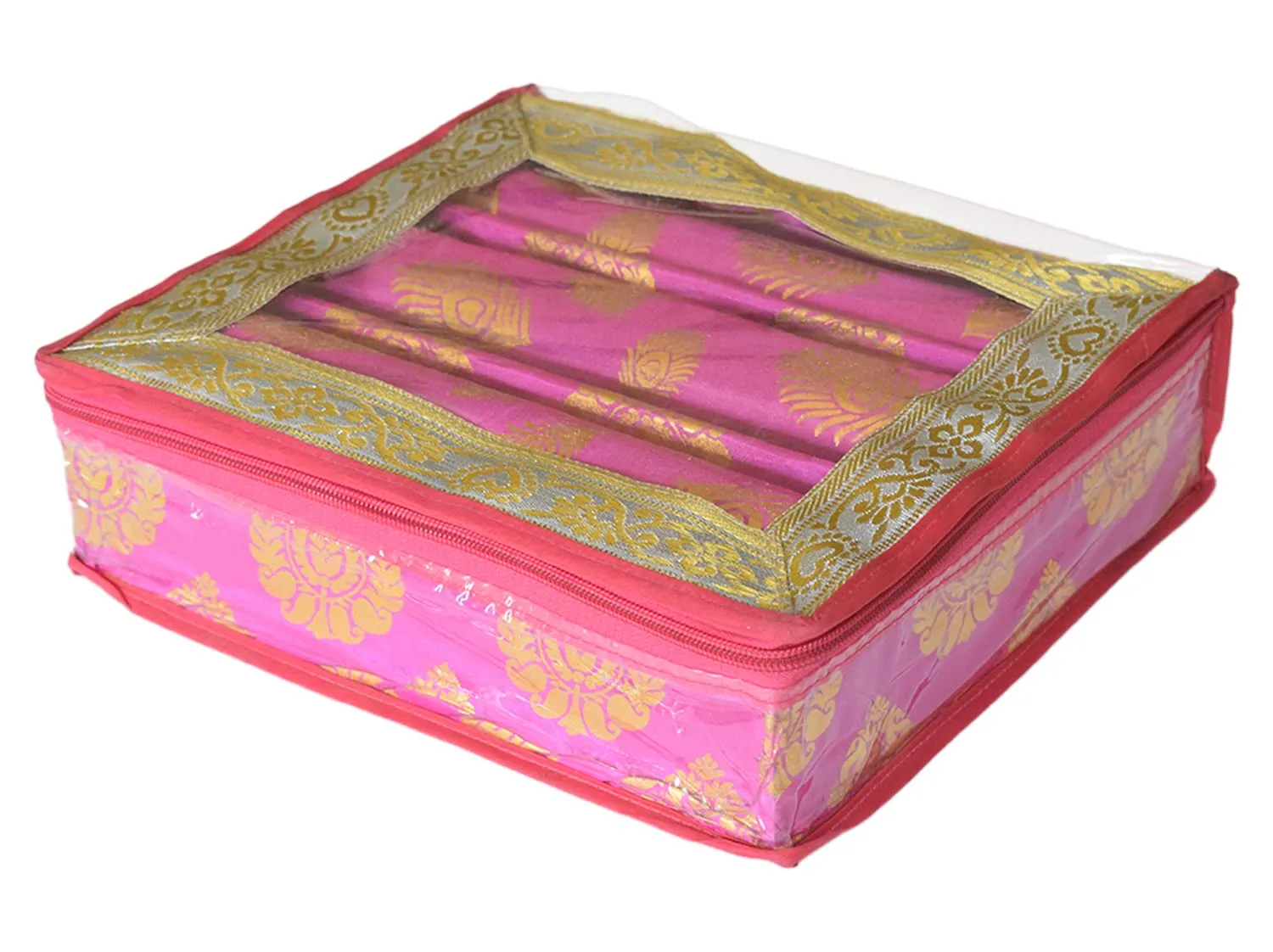 Kuber Industries Multipurpose Bareque Seamless Design Laminated 3 Rod Bangle Box/Organizer/Case With Tranasparent Top - Pack of 2 (Pink)-47KM0443