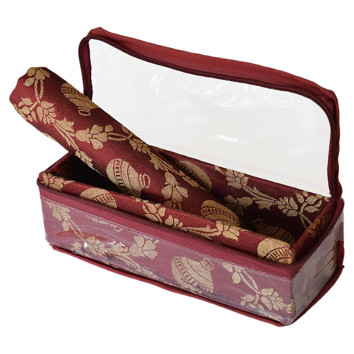 Kuber Industries Multipurpose Matka Pattern Laminated 1 Rod Bangle Box/Organizer/Case With Tranasparent Top (Maroon)-47KM0457