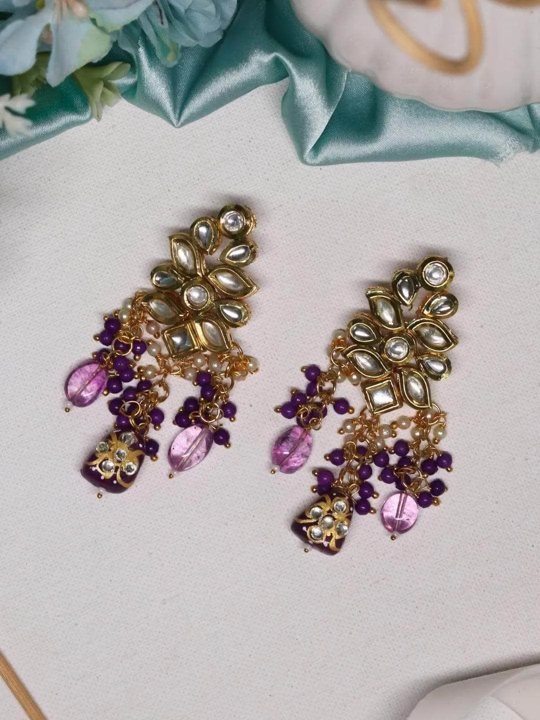 Kundan Precious Stone Earrings Pink