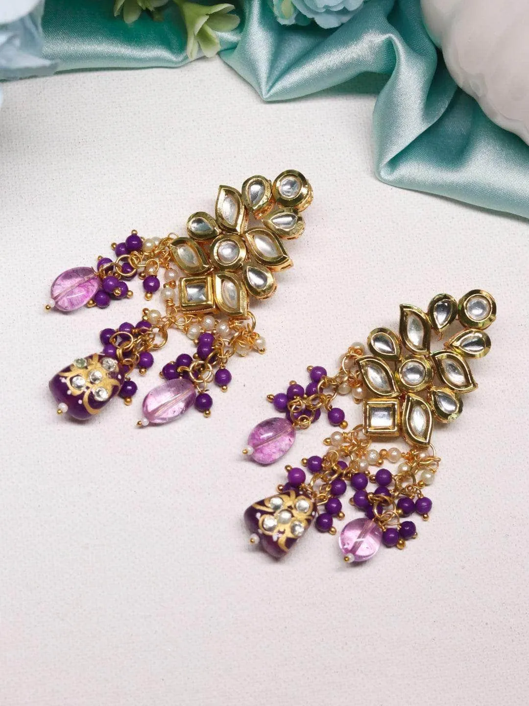 Kundan Precious Stone Earrings Pink