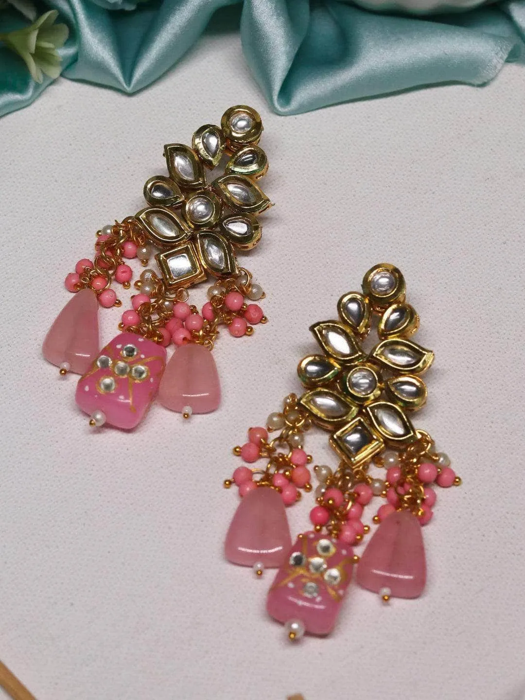 Kundan Precious Stone Earrings Pink