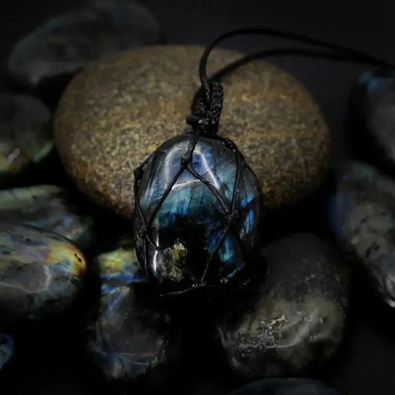 Labradorite Black Crystal Rope Necklace