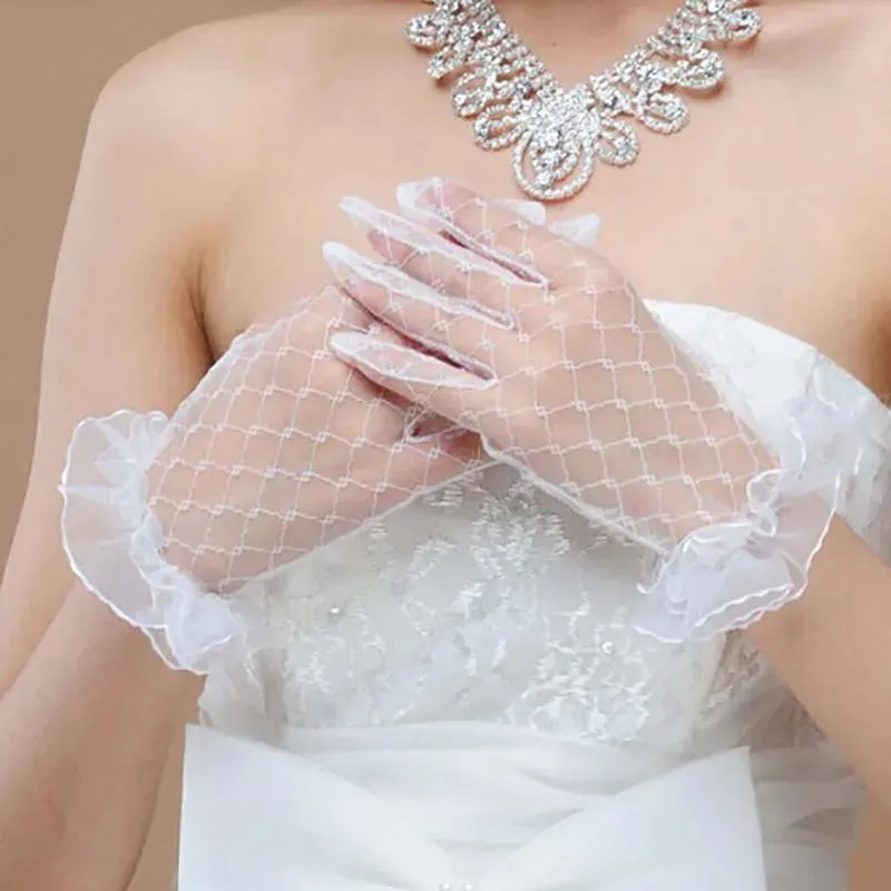 Lace Wrist Ruffle Wedding Gloves