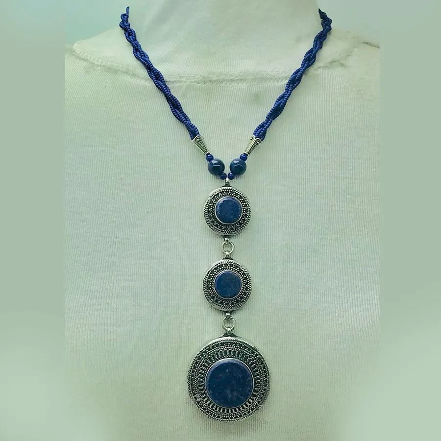 Lapis Blue Stone Silver Pendant Necklace