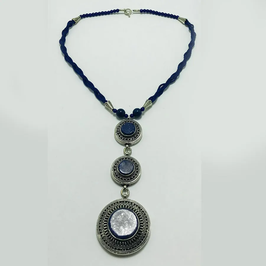 Lapis Blue Stone Silver Pendant Necklace