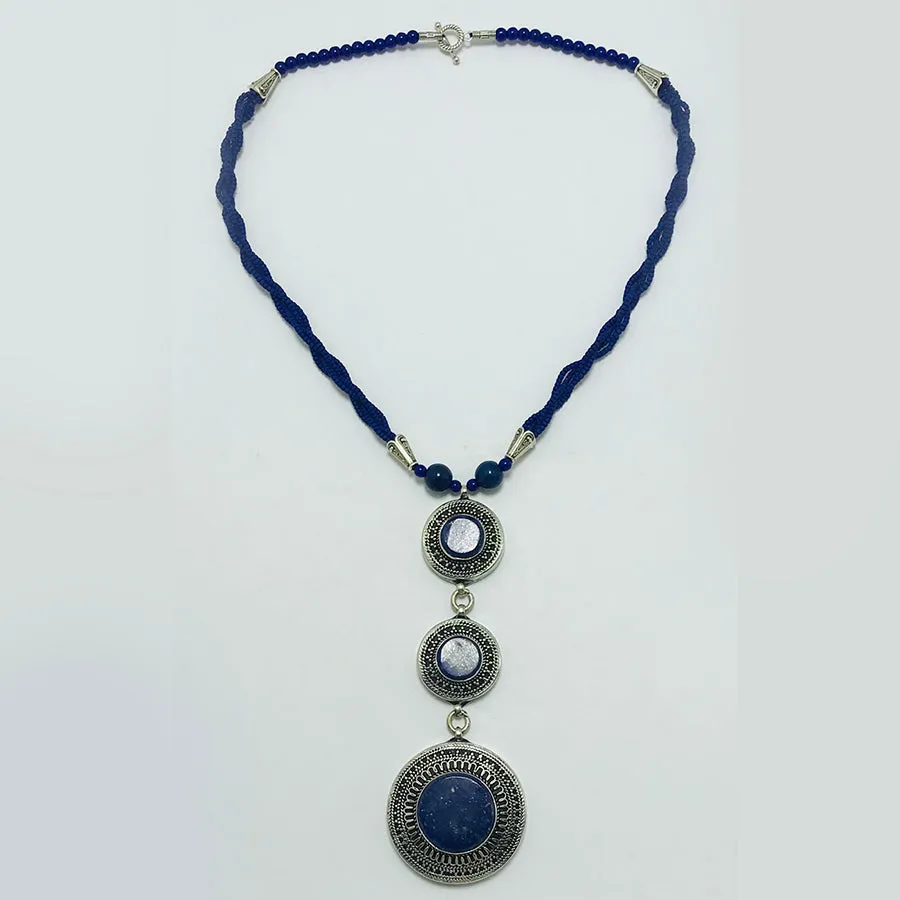 Lapis Blue Stone Silver Pendant Necklace