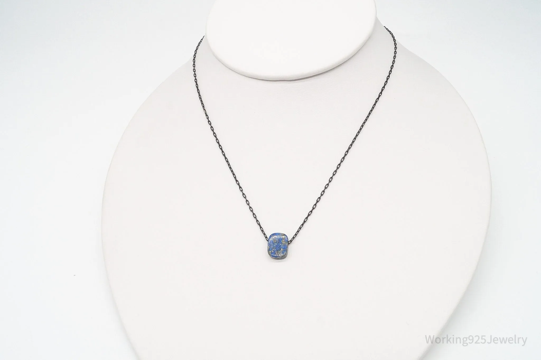 Lapis Lazuli Black Sterling Silver Necklace 15"