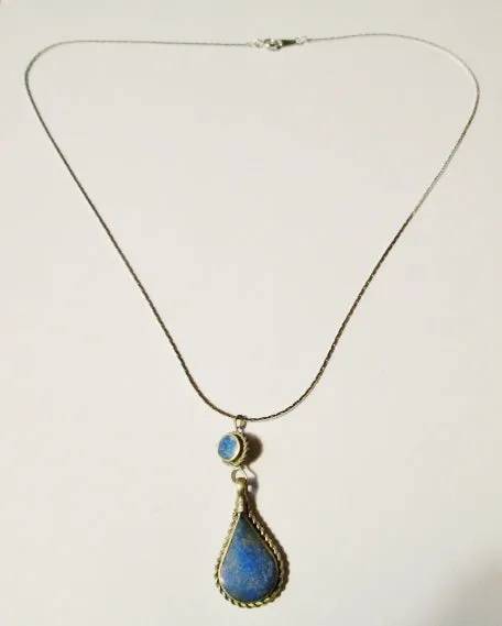 LAPIS LAZULI Stone Silver Pendant Runway Ethnic NECKLACE TRIBAL CLEOPATRA Style