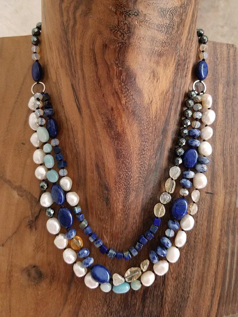 Lapis Pearl and Sodalite Necklace