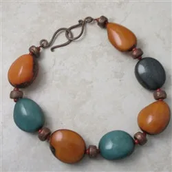 Large Pumpkin and Turquoise Tagua Nut Bead  Statement Necklace