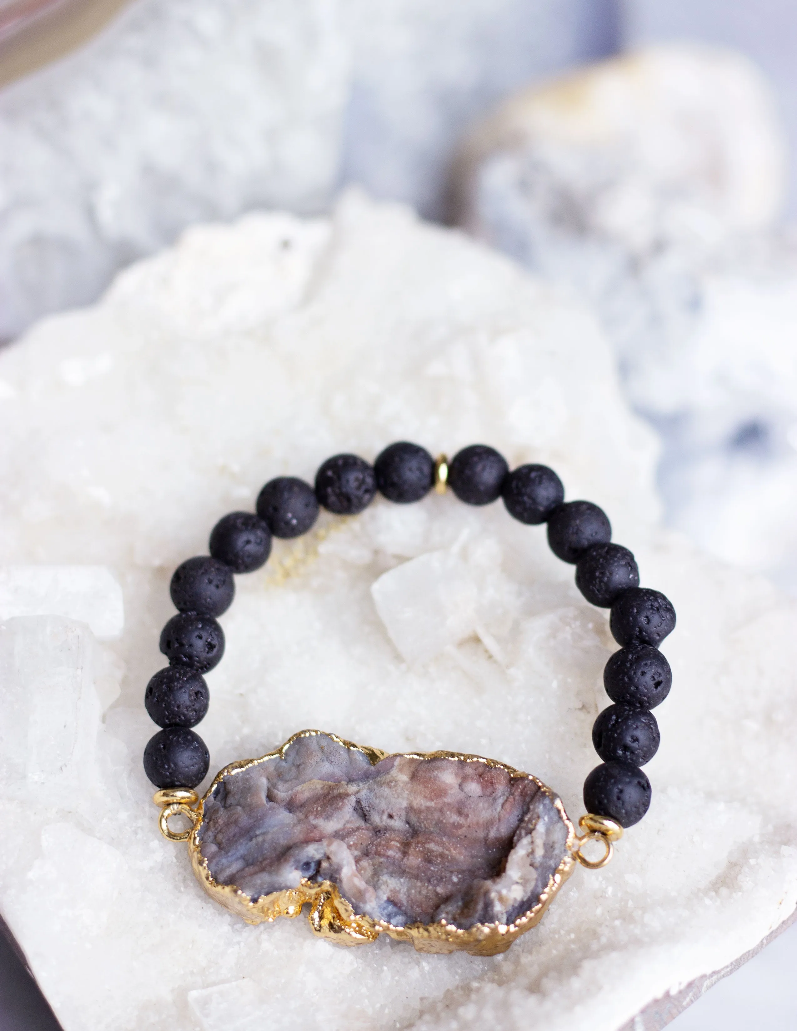 LAVA BEADS/ QUARTZ BRACELET- 0717