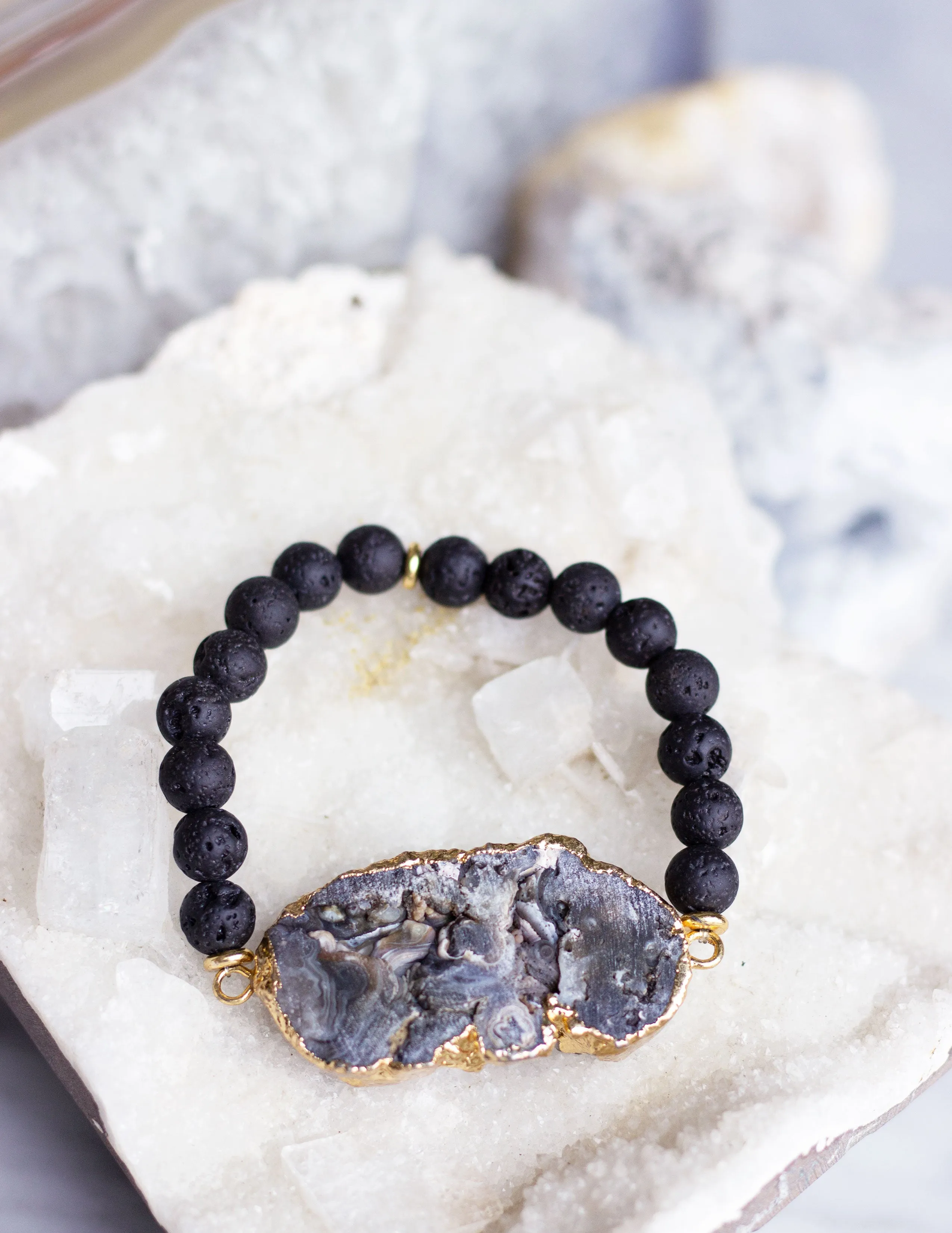 LAVA BEADS/ QUARTZ BRACELET- 0717