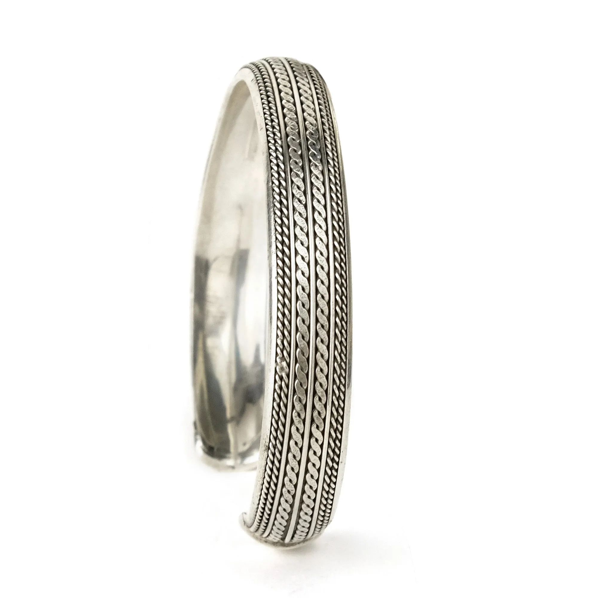 Layered Rope & Lines Sterling Silver Cuff Bracelet