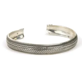 Layered Rope & Lines Sterling Silver Cuff Bracelet