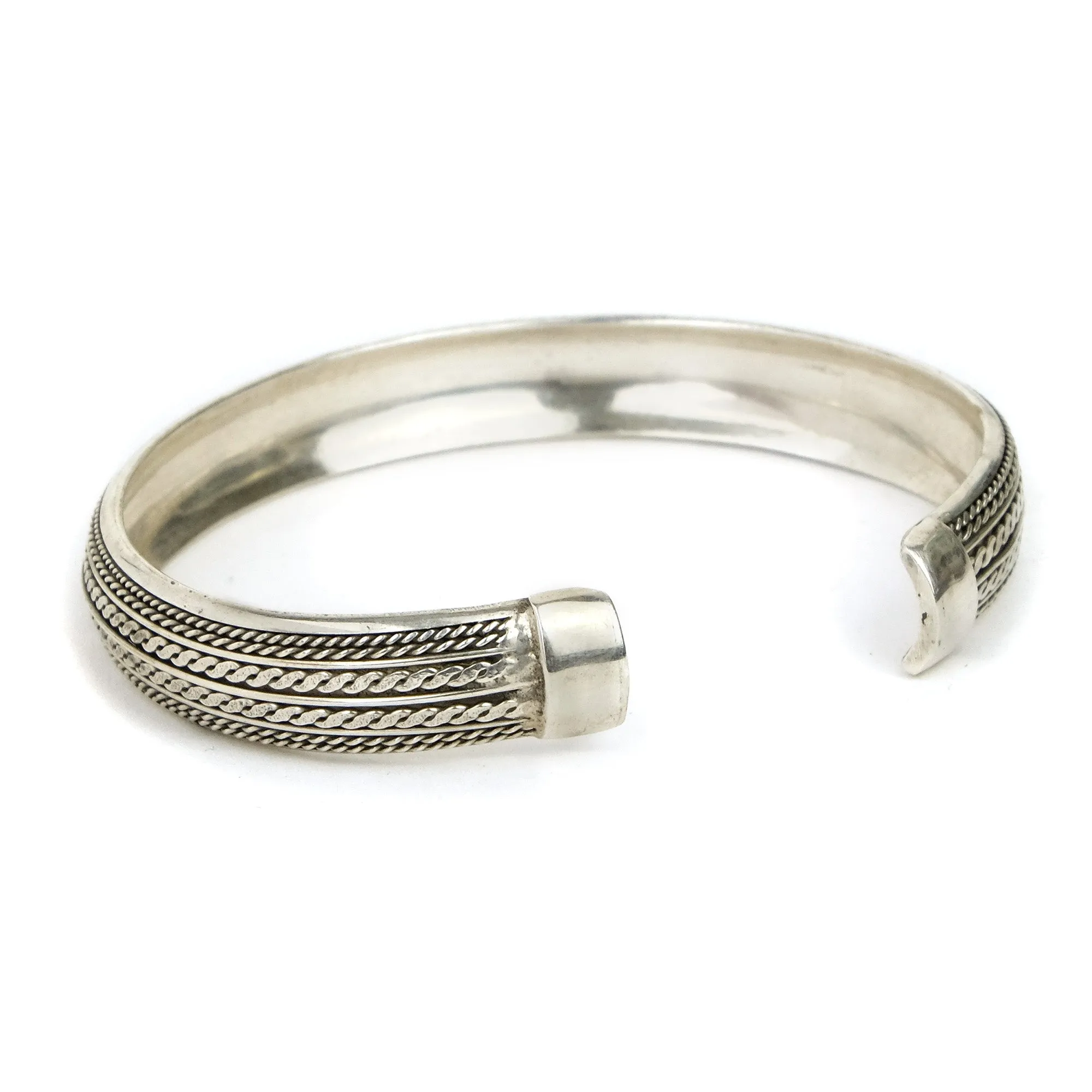 Layered Rope & Lines Sterling Silver Cuff Bracelet