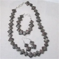 Leopard Skin Jasper Overlapping Square Coin Designer Jewelry Set