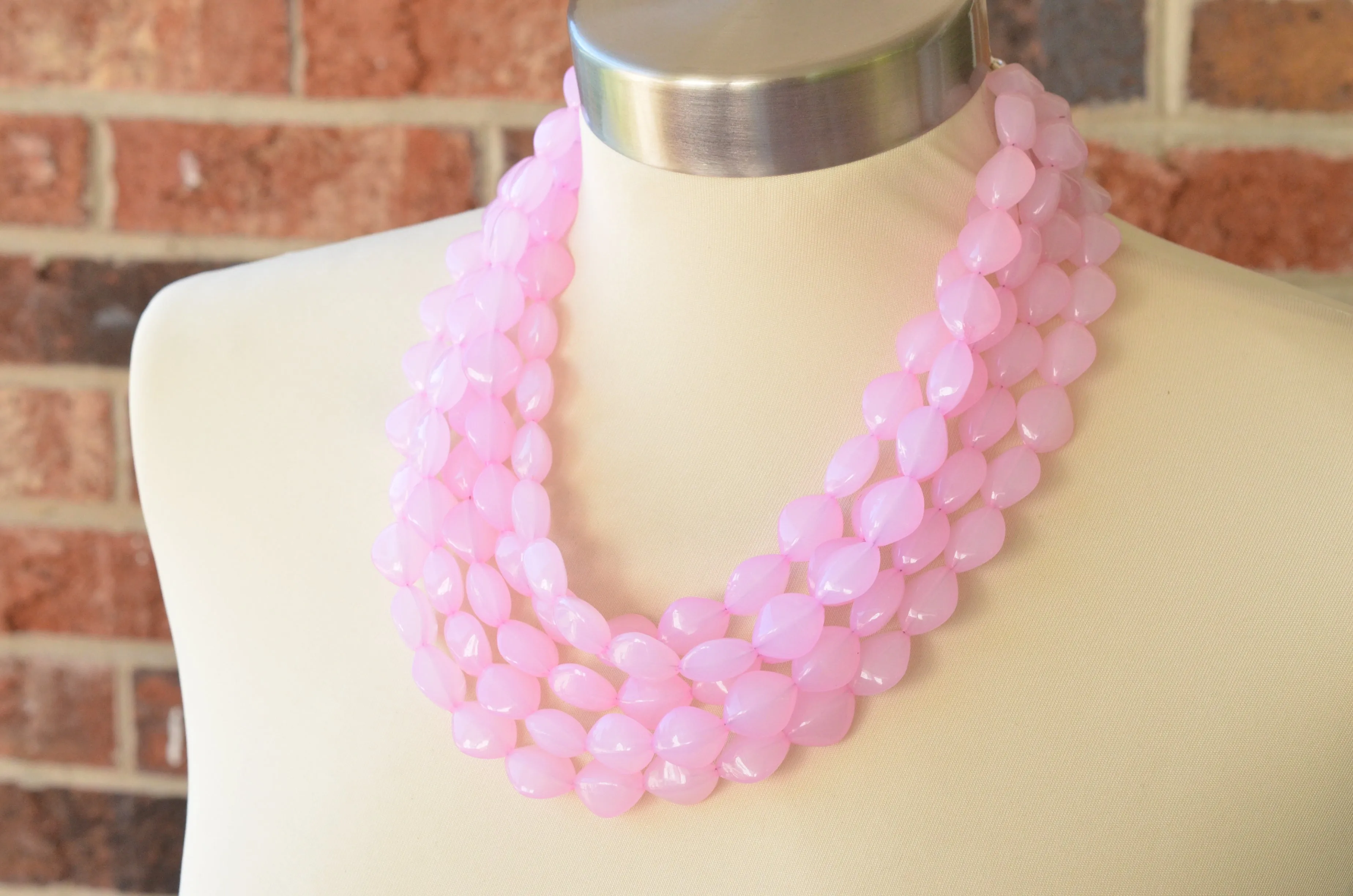 Light Pink Statement Lucite Beaded Chunky Multi Strand Necklace - Minnie