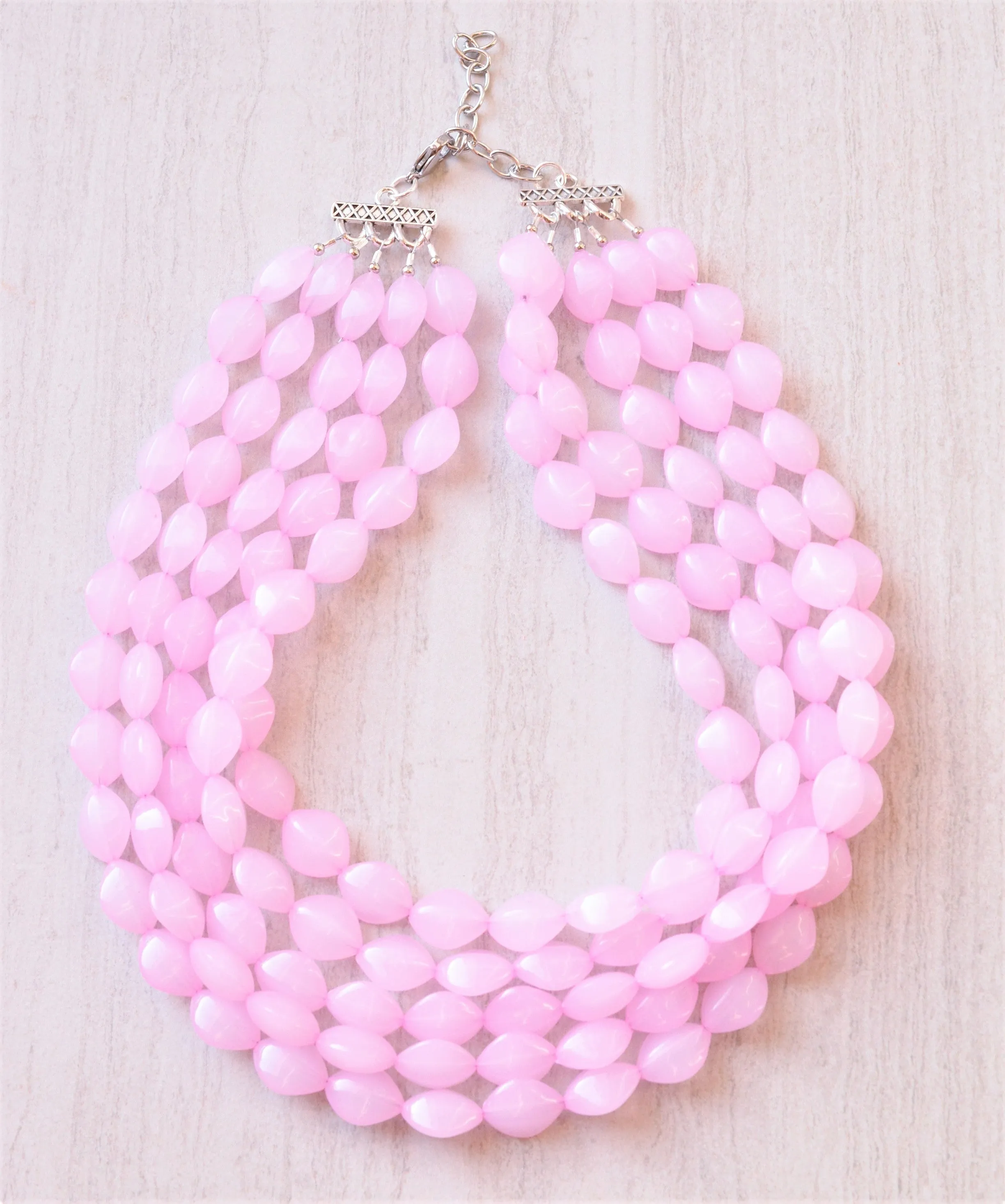 Light Pink Statement Lucite Beaded Chunky Multi Strand Necklace - Minnie