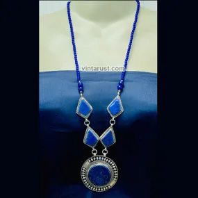 Long Chain Lapis Lazuli Pendant Necklace