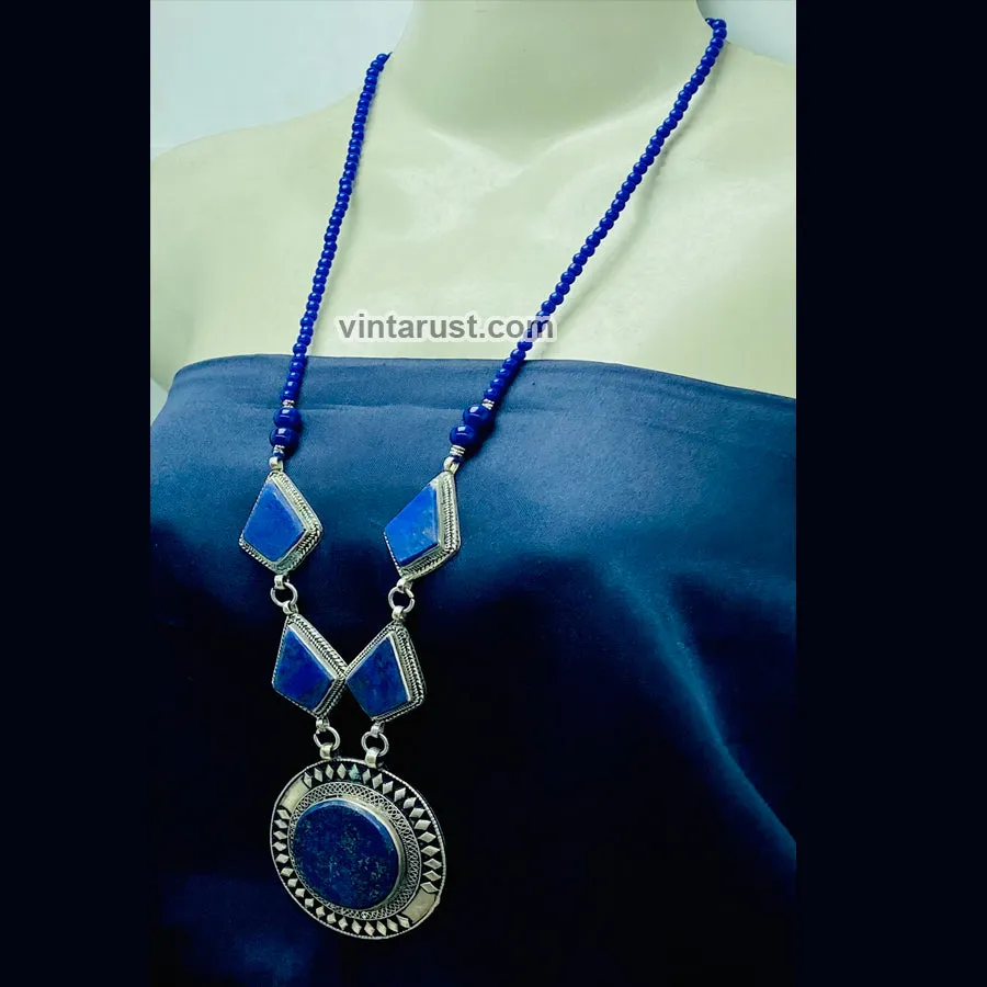 Long Chain Lapis Lazuli Pendant Necklace