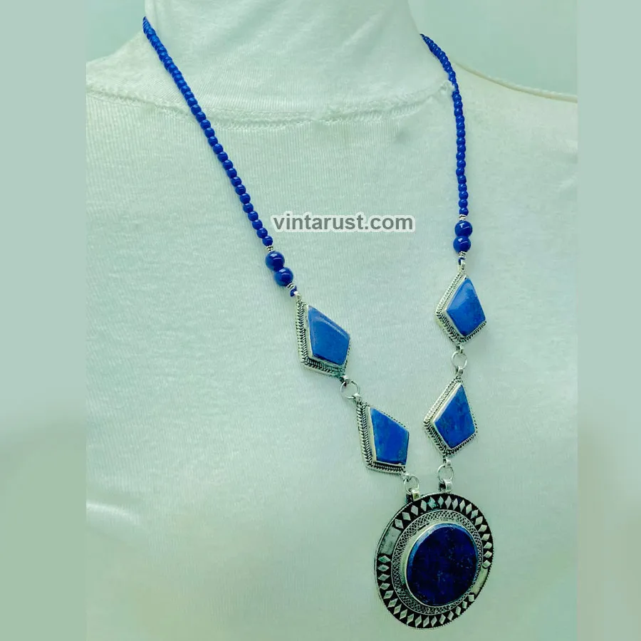 Long Chain Lapis Lazuli Pendant Necklace