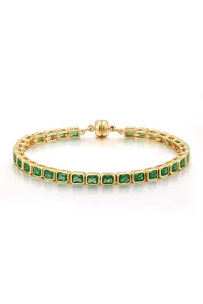 Luv AJ Bezel Emerald Ballier Tennis Bracelet in Green/Gold