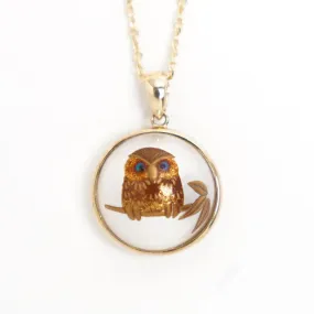 Maki-e Urushi Lacquer Pendant Necklace - Mabe Pearl / Owl -, Traditional Japanese Urushi Lacquer Jewelry