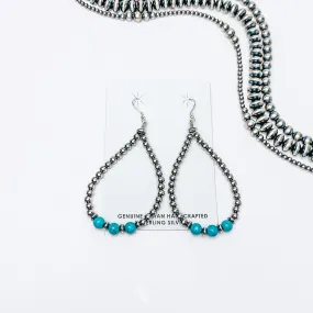 Mason Lee | Navajo Handmade Sterling Silver Navajo Pearl and Sleeping Beauty Turquoise Triple Stone Hand Strung Teardrop Earrings