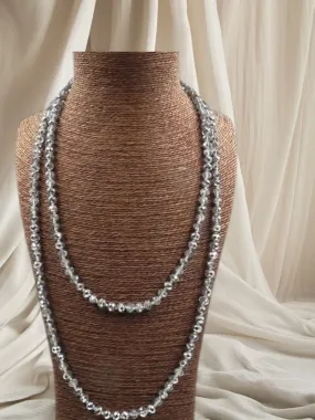 MCluxe - Long Glass Crystal Beaded Necklace - Metallic Silver