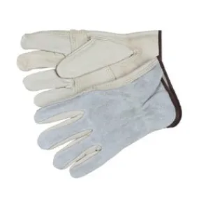 MCR Safety 2X Beige And Gray Industry Grain Cowhide Unlined Drivers Gloves