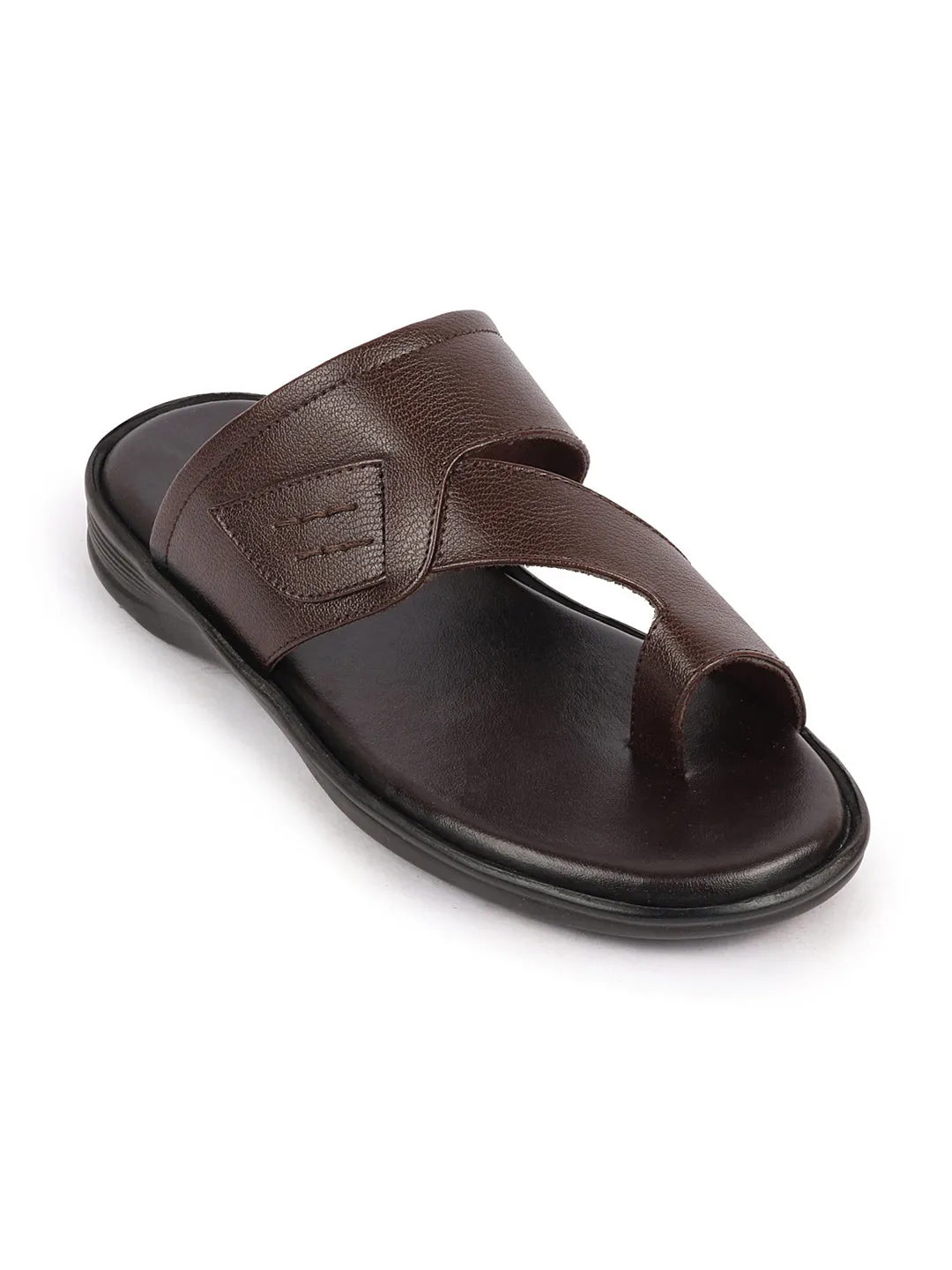 Men Brown Daily Indoor Outdoor Multi Strap Slip On Toe Ring Slipper