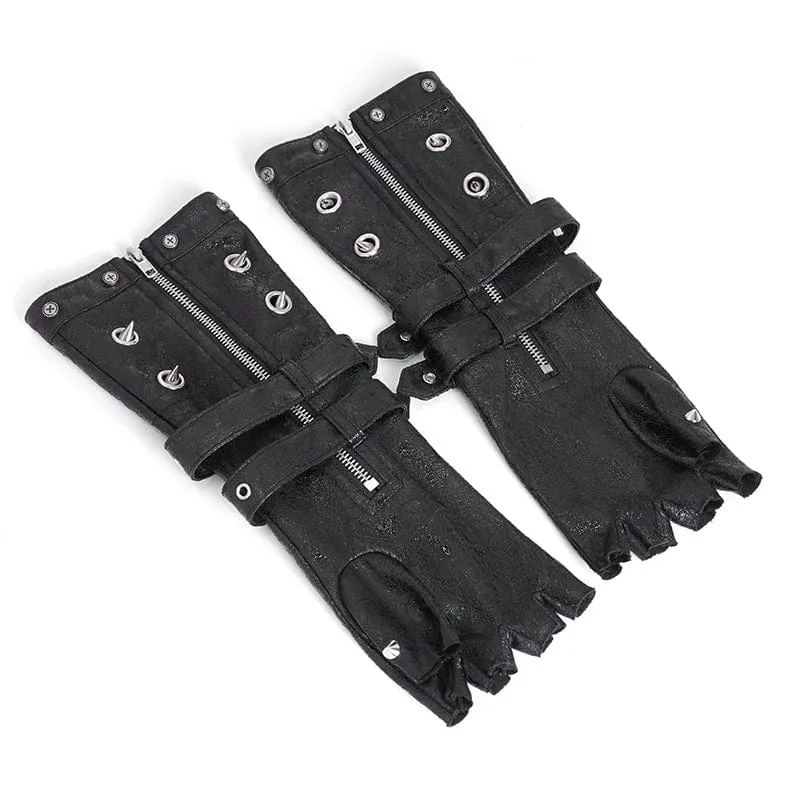 Men's Gothic Studded Mesh Splice Half-finger Gloves