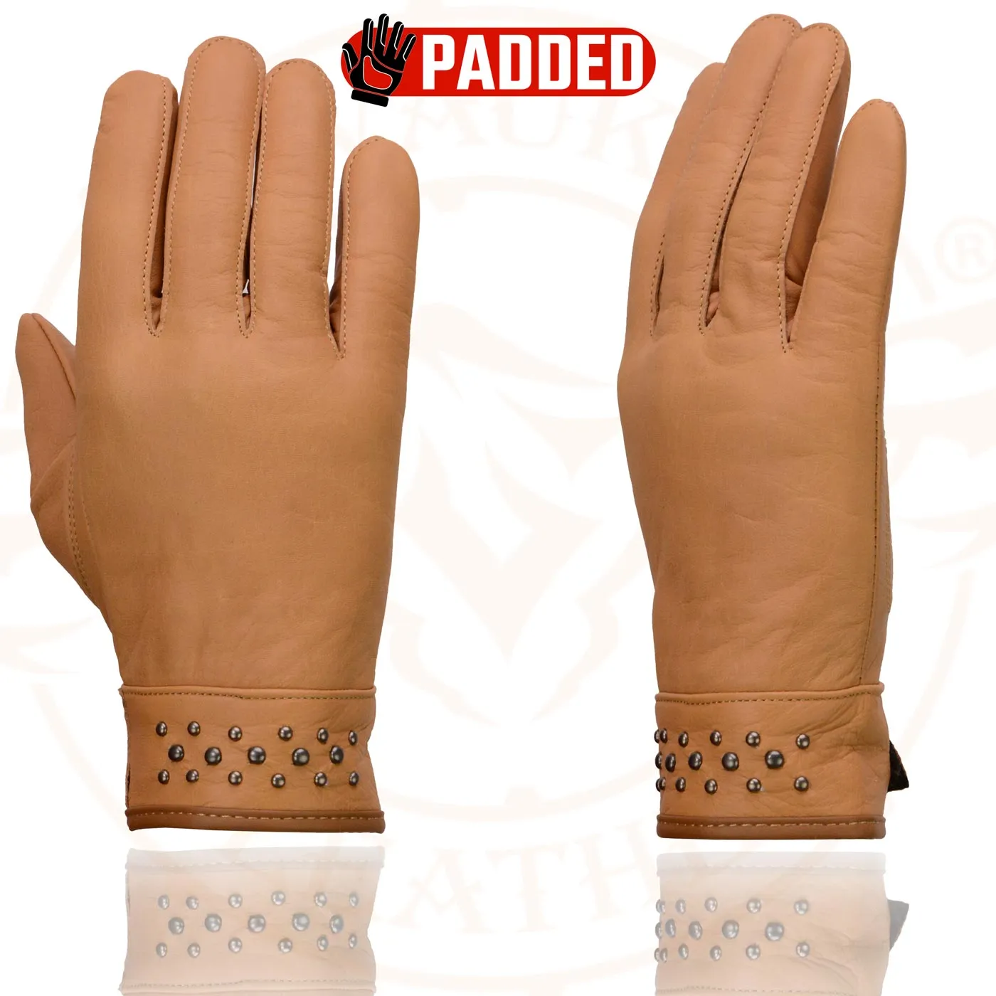 Milwaukee Leather MG7760 Women's Saddle Leather Gel Palm Lightweight Motorcycle Hand Gloves W/ Stylish ‘Wrist Detailing’