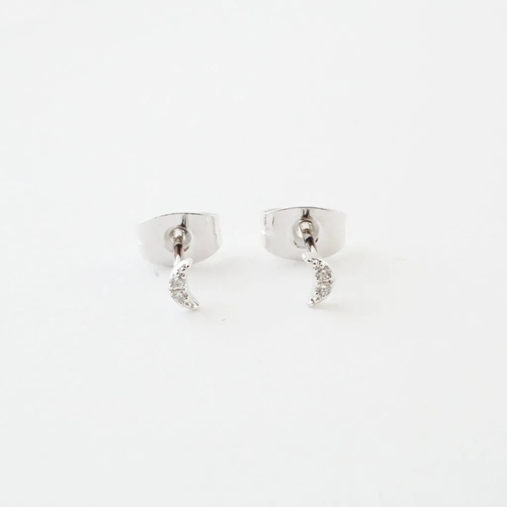 Mini Moon Crystal Stud Earrings