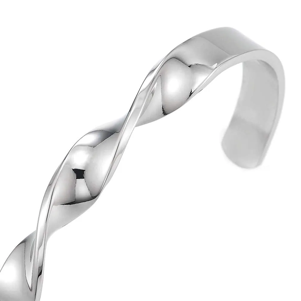 Minimalist Mens Womens Stainless Steel Irregular Swirly Twisted Cuff Bangle Bracelet, High Polished