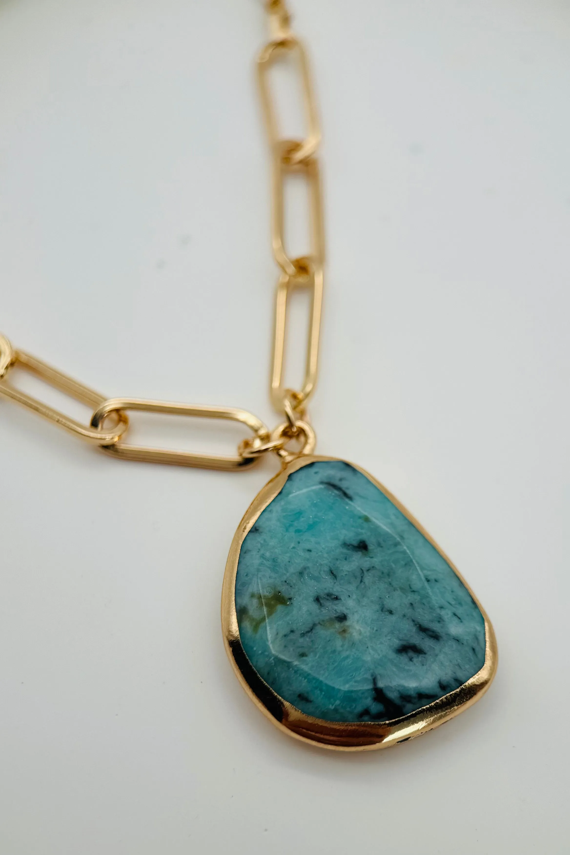 Mix Chain Turquoise Pendant Necklace