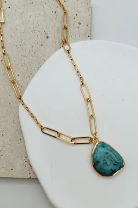 Mix Chain Turquoise Pendant Necklace