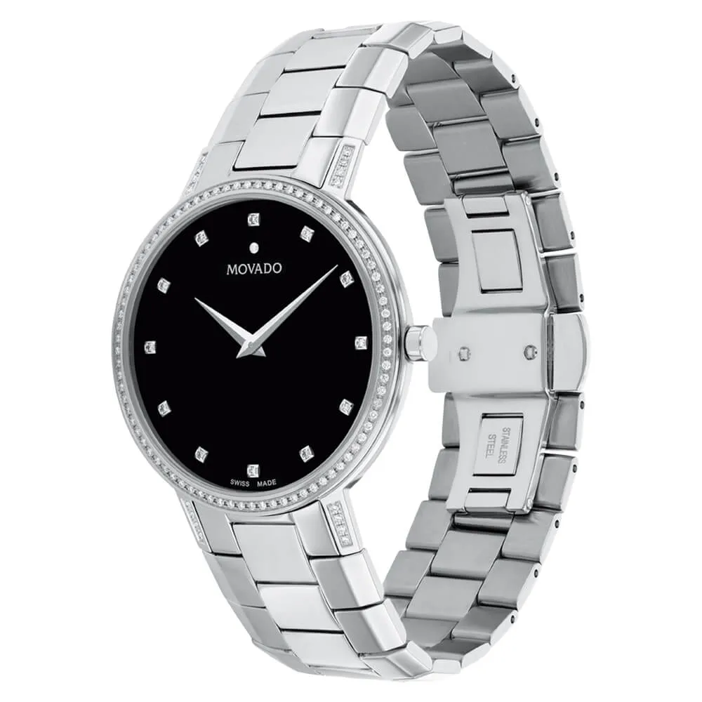 Movado Faceto 39mm Stainless Steel Diamond Men's Watch 0607482