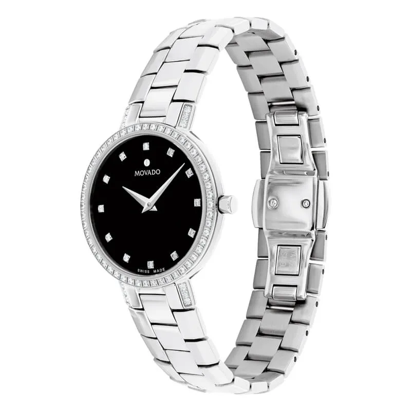 Movado Faceto Black Dial Diamond Women's Watch 0607484