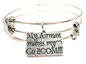 My Airman Makes My Heart Go Boom Triple Style Expandable Bangle Bracelet