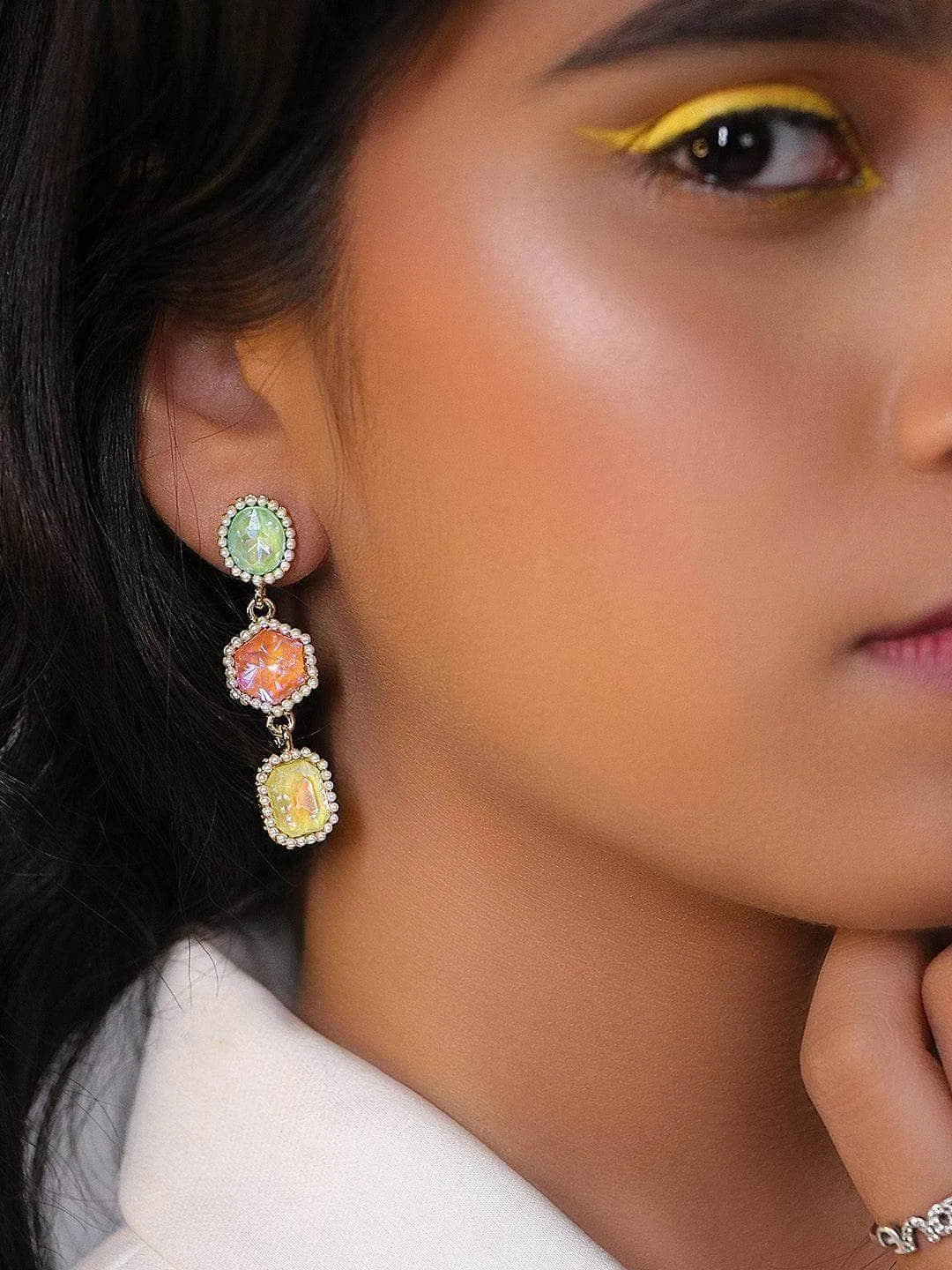 Natasha Luthra In Geometric 3 Tiered Earrings Rouge