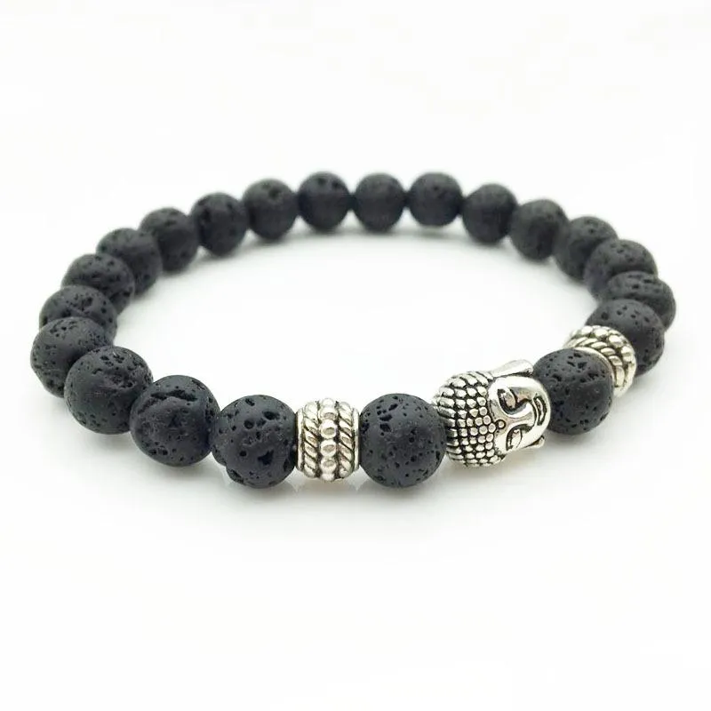 Natural Black Vesuvianite Beads with A Budda Face Bracelet