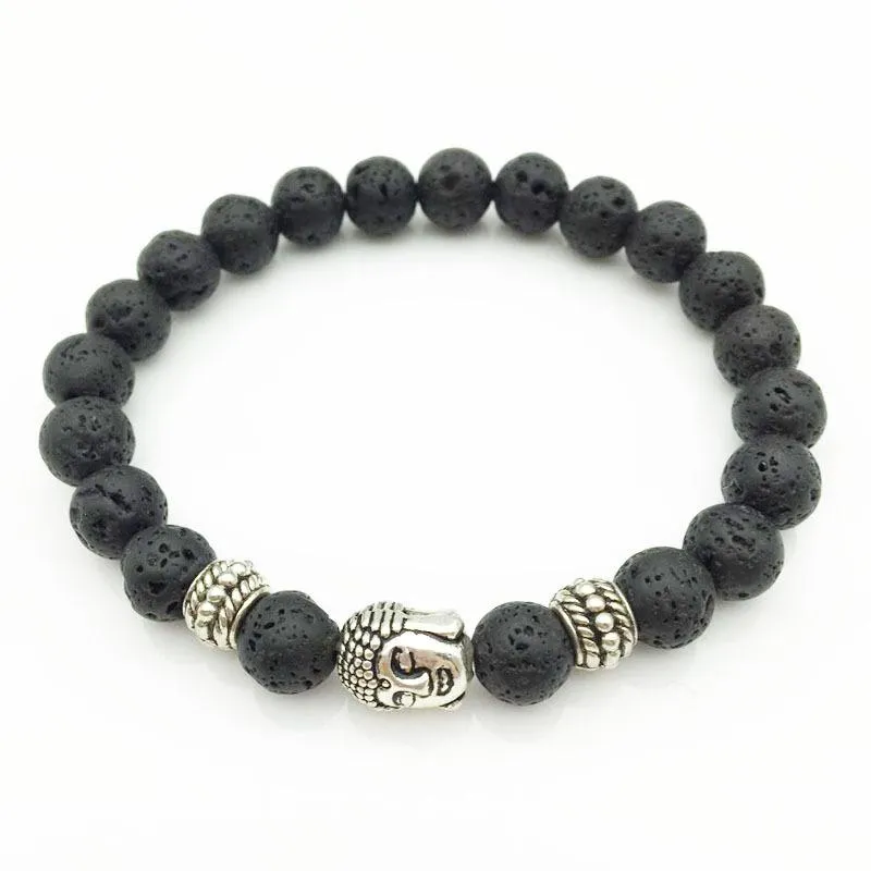 Natural Black Vesuvianite Beads with A Budda Face Bracelet