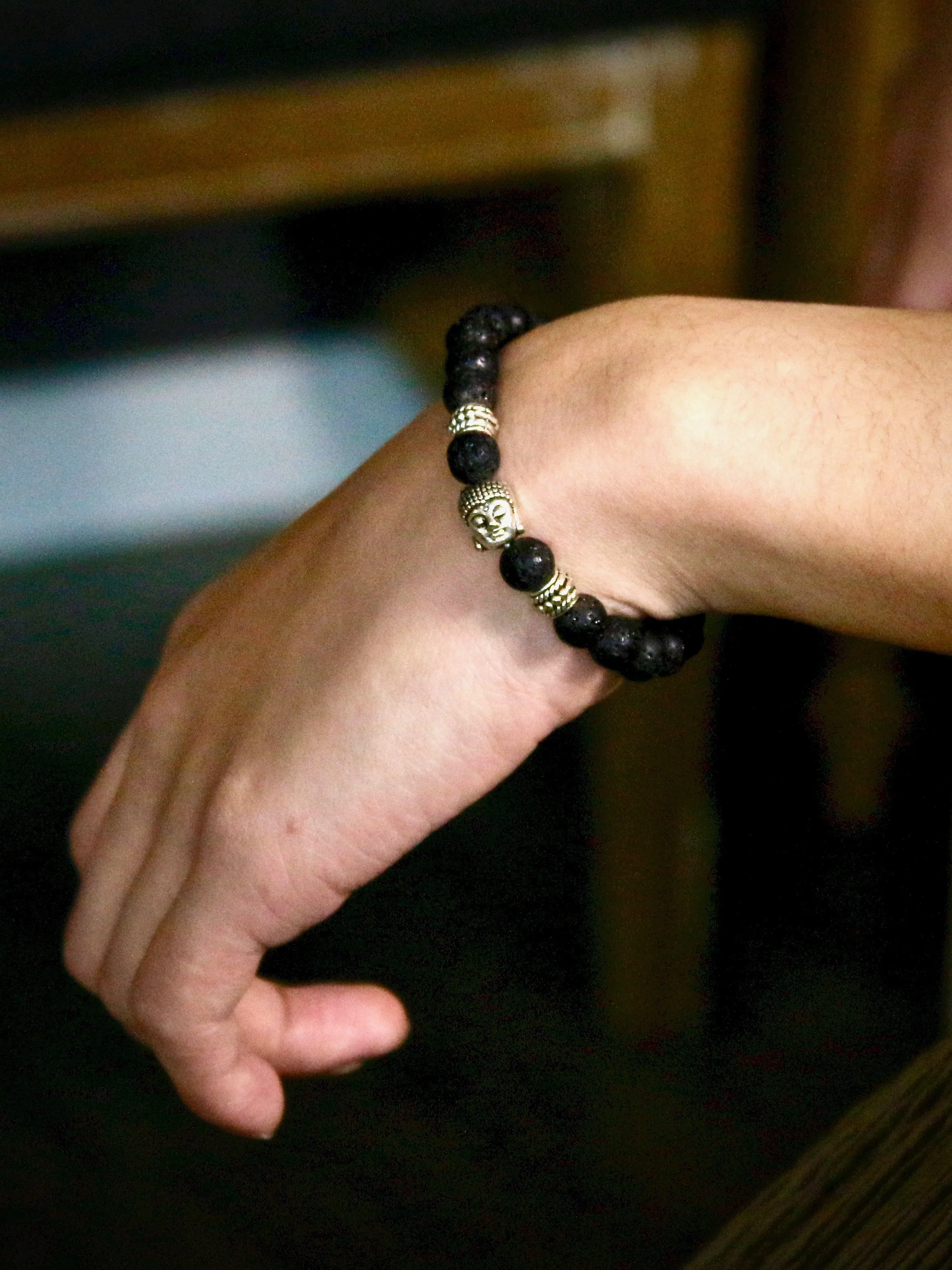 Natural Black Vesuvianite Beads with A Budda Face Bracelet