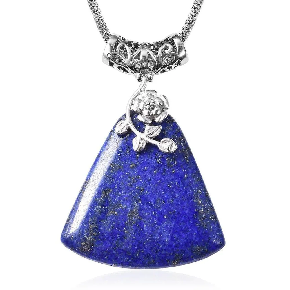 Natural Blue Lapis Lazuli Necklace for Women Flower Pendant Stone Healing Crystal Jewelry Chain 20"